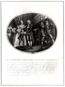 The Last Goodbyes of Louis XVI to his Family, 20th January 1793, engraved by J. L. Benoist by Francois Maria Isidore Queverdo